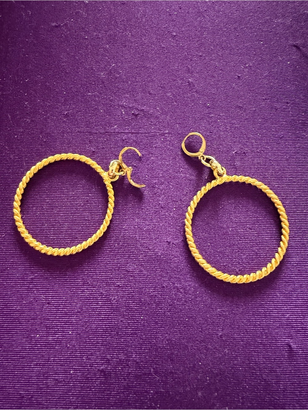Twisted Rope Hoop Dangle Earrings - Gold Tone